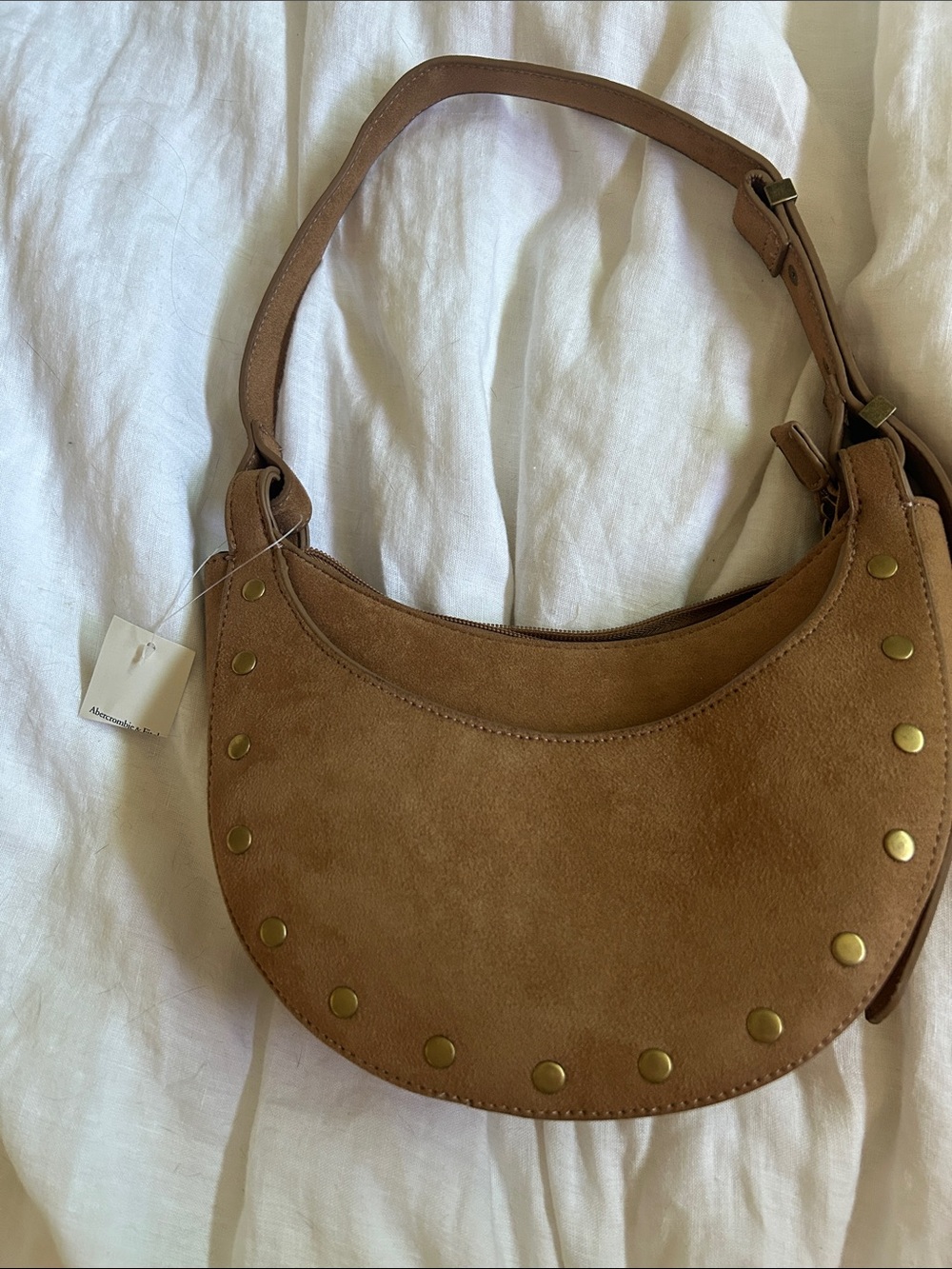 Abercrombie Suede Crescent Shoulder Bag with Stud Accents NWT